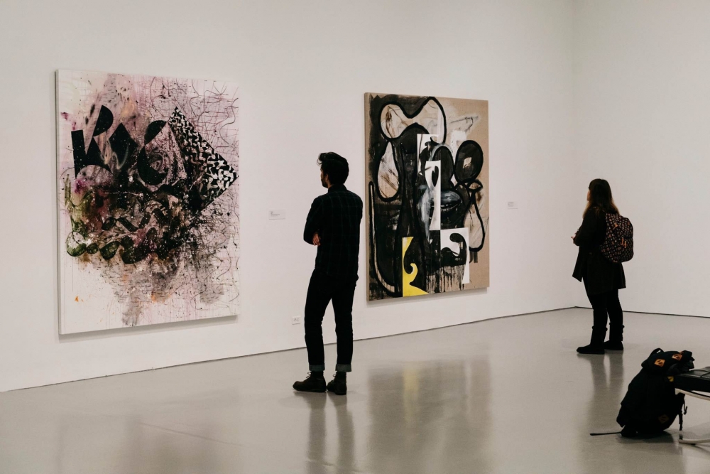 Installation view of Charline von Heyl&amp;#39;s&amp;nbsp;Snake Eyes&amp;nbsp;at the Hirshhorn in 2018. Image taken from the NYTimes.