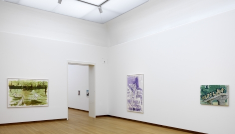 installation image of three works by THoms Eggerer hanging in a gallery at the Stedelijk musuem.